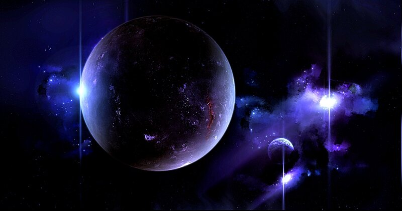 Purple nebula with planets