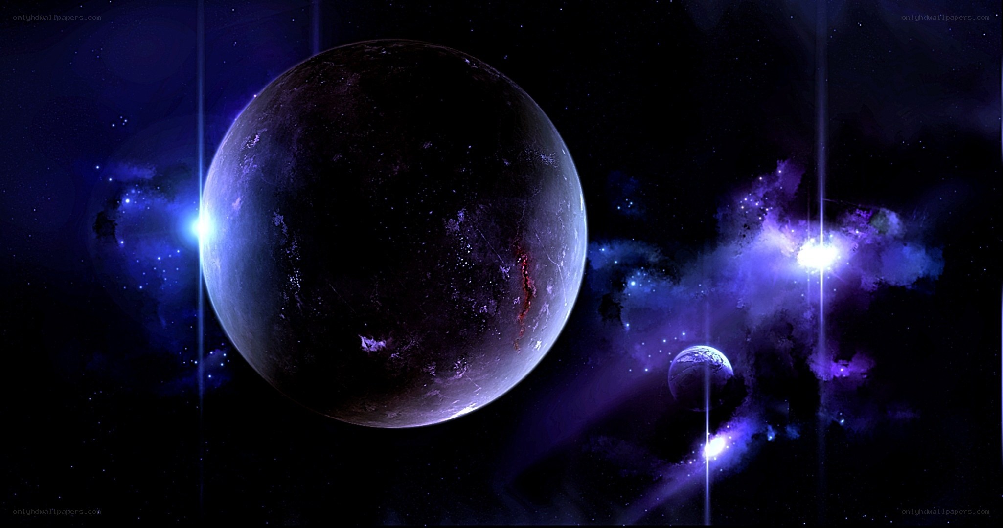 Purple nebula with planets