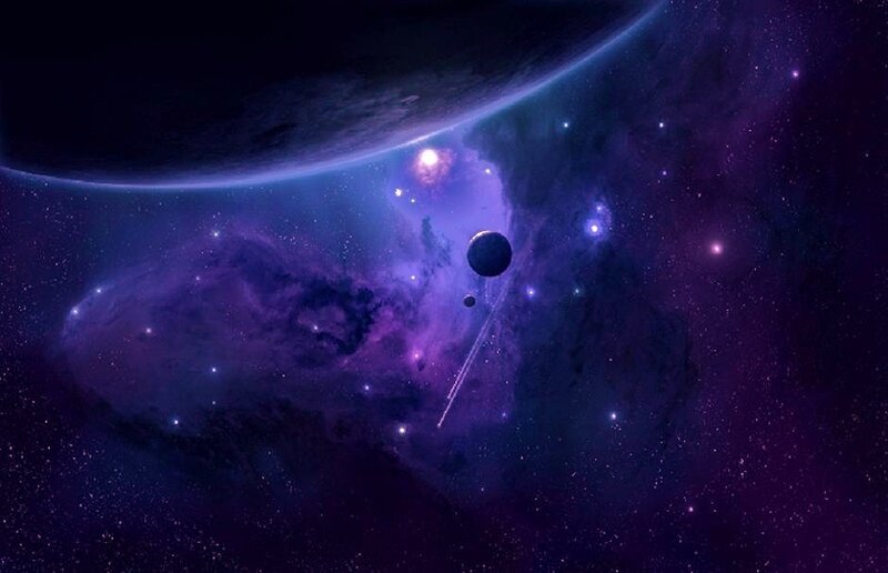 Purple nebula with planets