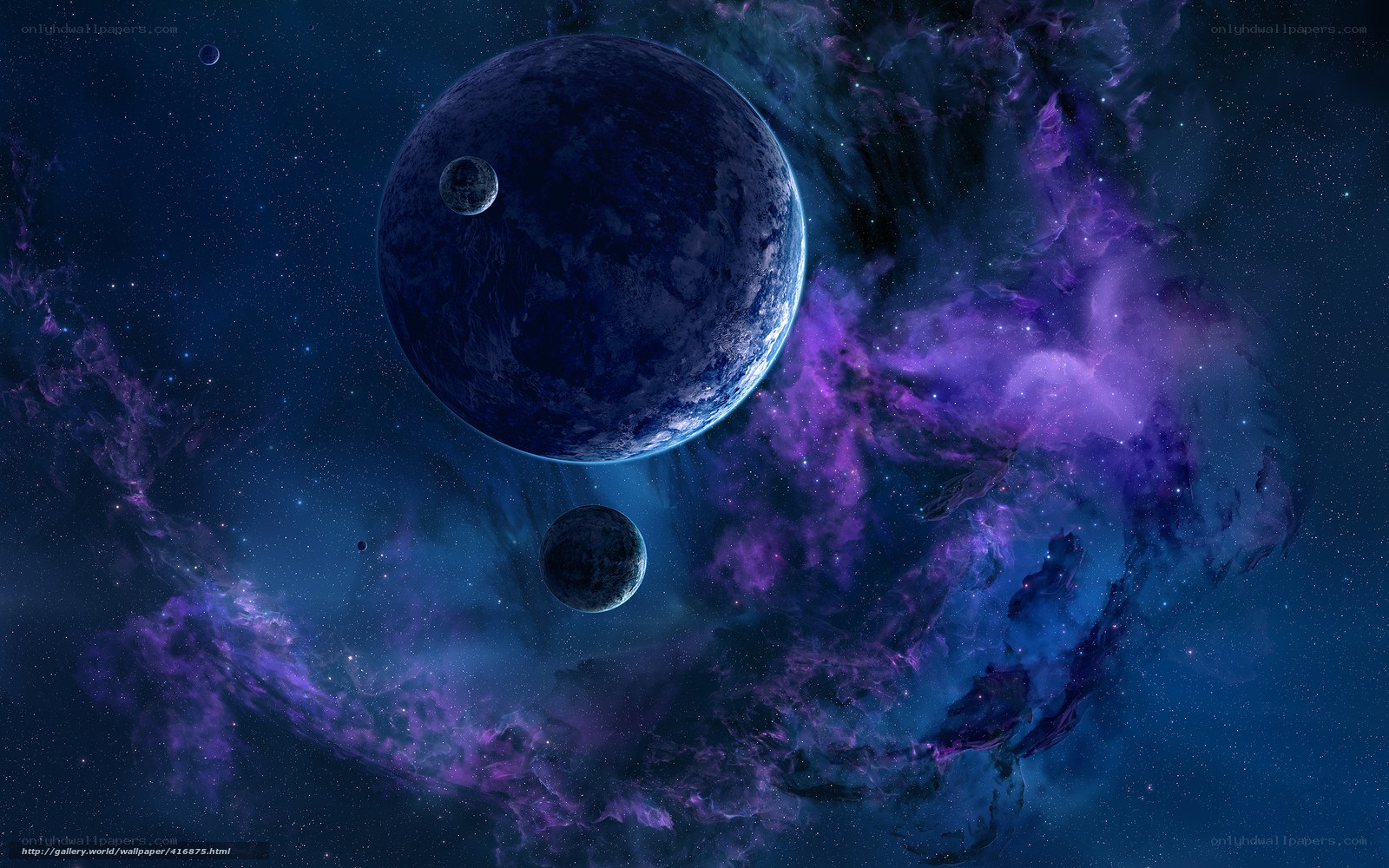 Purple Nebula with Planets