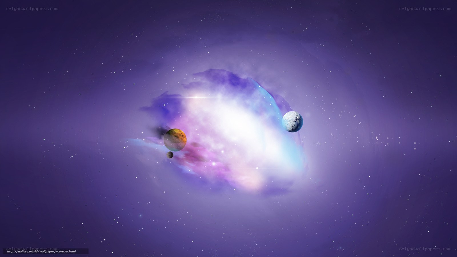 Purple nebula with planets