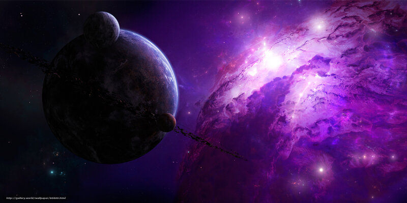 Purple nebula with planets