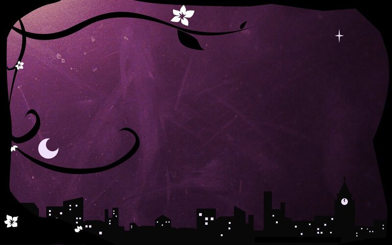 purple night cityscape with vines