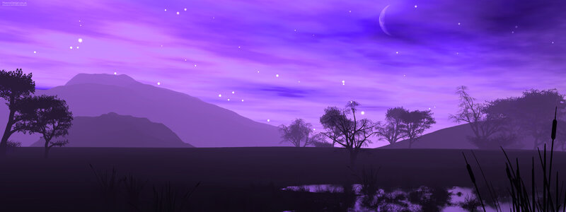 Purple Night Landscape — Serene, Digital Art