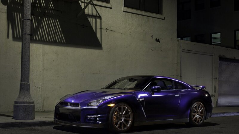Purple Nissan GT-R at night