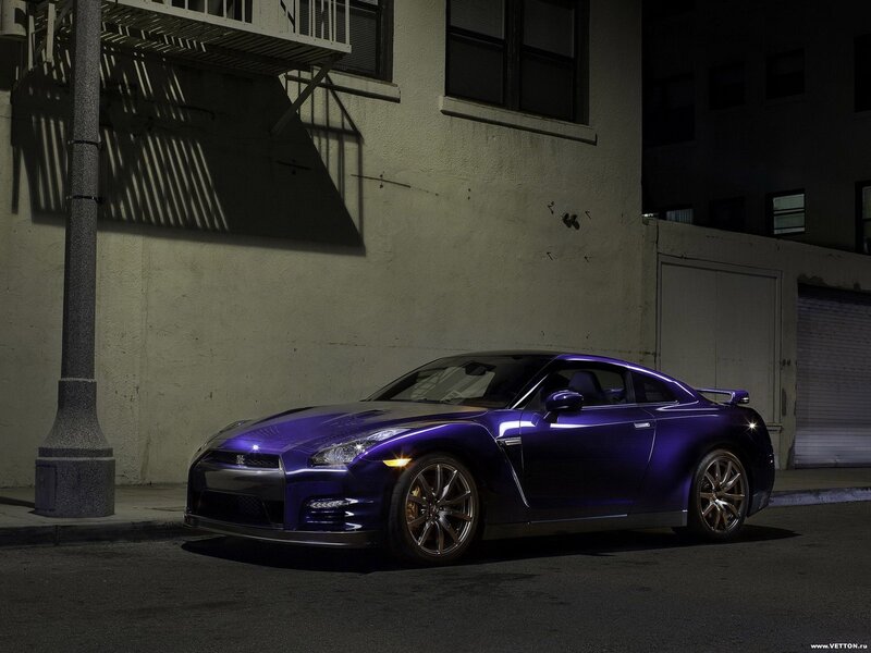 Purple Nissan GT-R at night