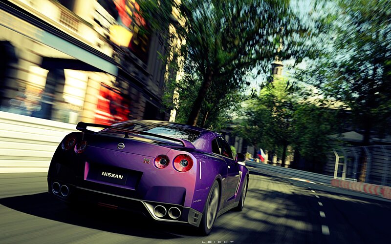 Purple Nissan GT-R racing