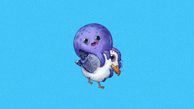 Purple Octopus Attacking Bird