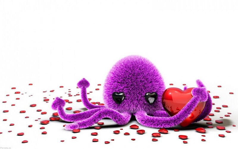 Purple Octopus Holding Heart — Playful