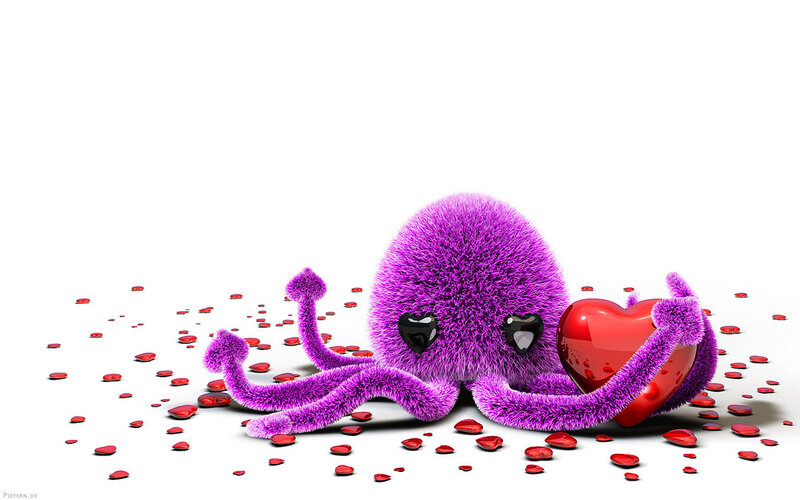 Purple Octopus Holding Heart