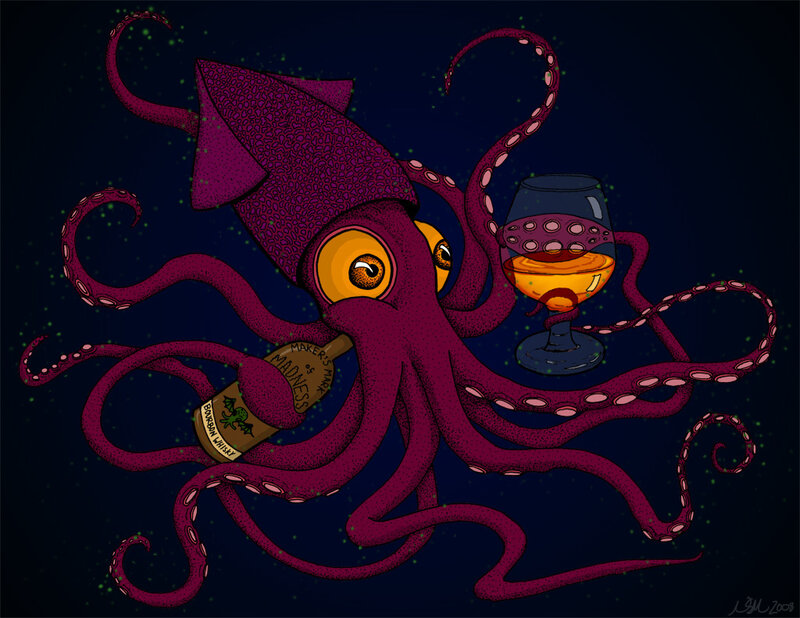 purple octopus with drinks