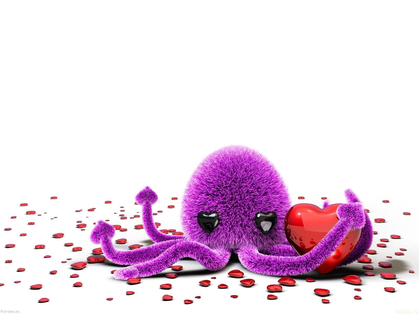 Purple octopus with heart