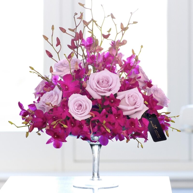 Purple Orchid and Rose Bouquet