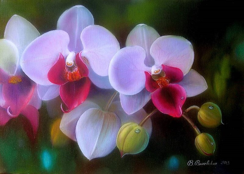 Purple Orchid Flowers — Serene, Painting