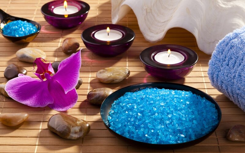 Purple Orchid with Candles — Blue