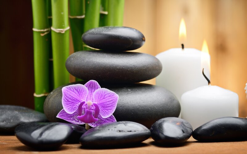 Purple Orchid with Stones — Black
