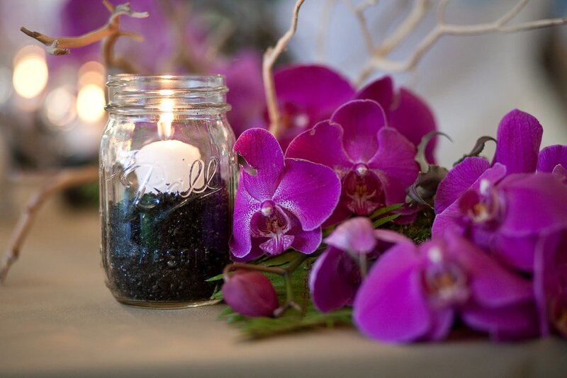 Purple Orchids and Candle