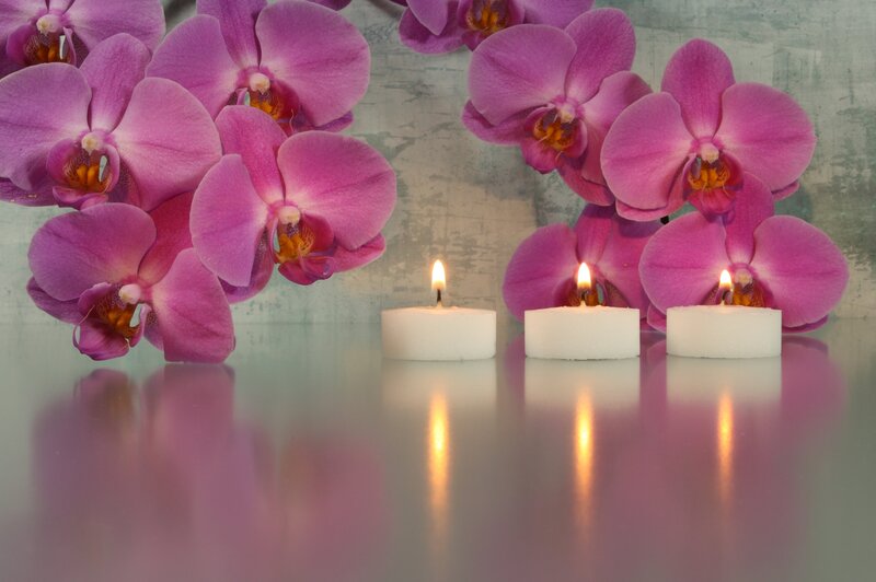 Purple Orchids and Candles