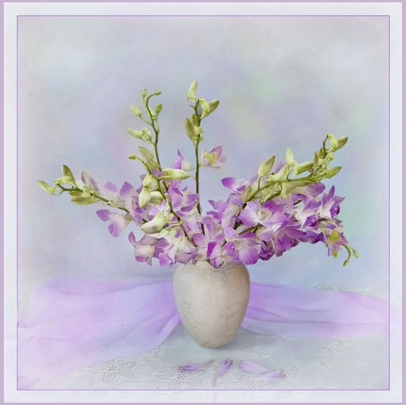 Purple Orchids in Vase