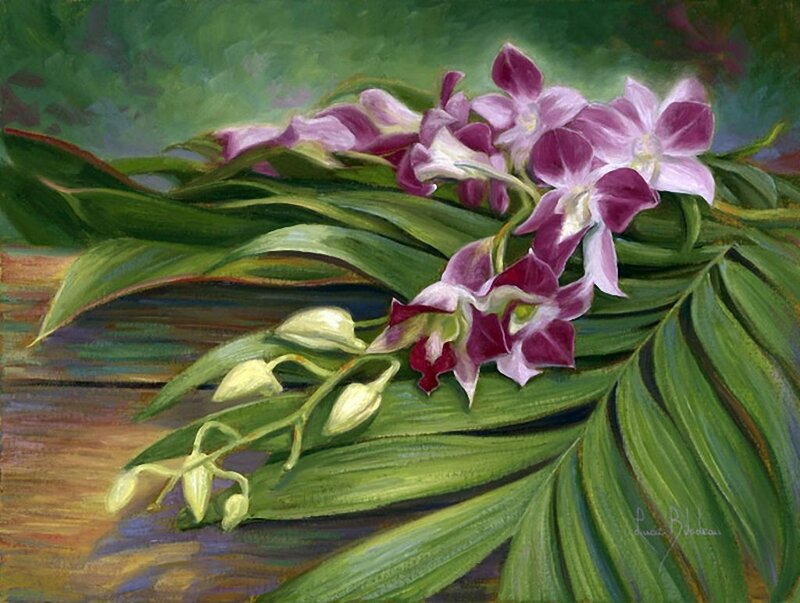 Purple Orchids on Leaves
