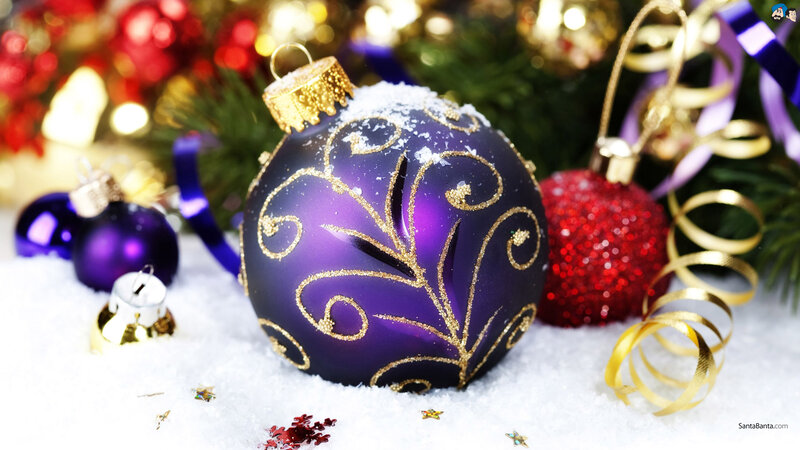 Purple Ornament on Snow — Festive, Winter