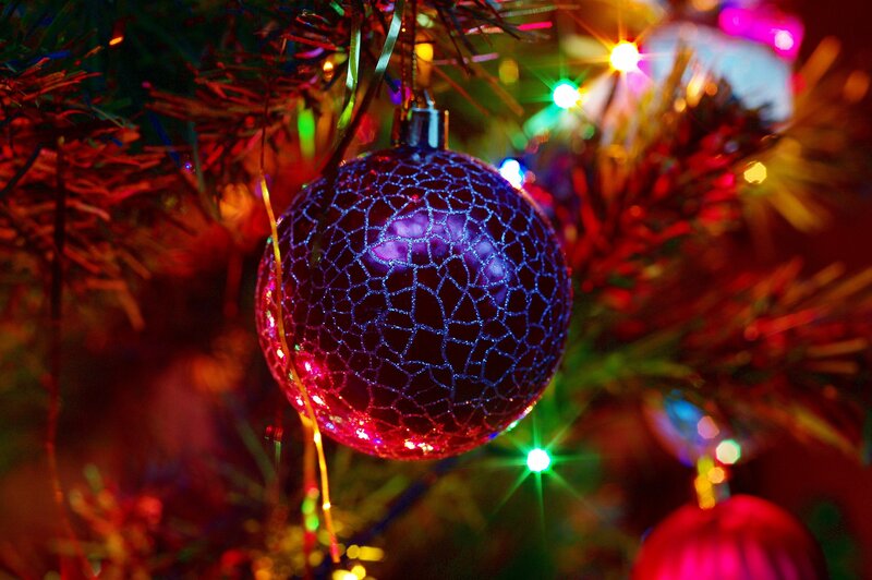 Purple Ornament on Tree — Festive, Night