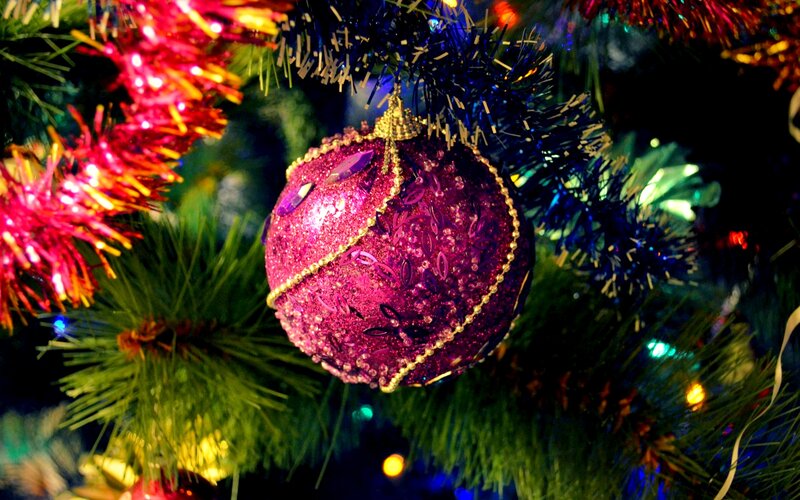 Purple Ornament on Tree — Green, Festive