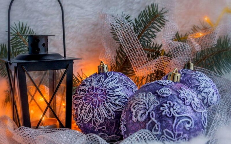 Purple Ornaments and Lantern — Cozy