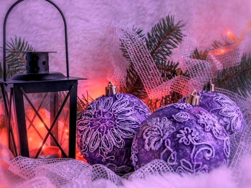 Purple Ornaments and Lantern — Festive