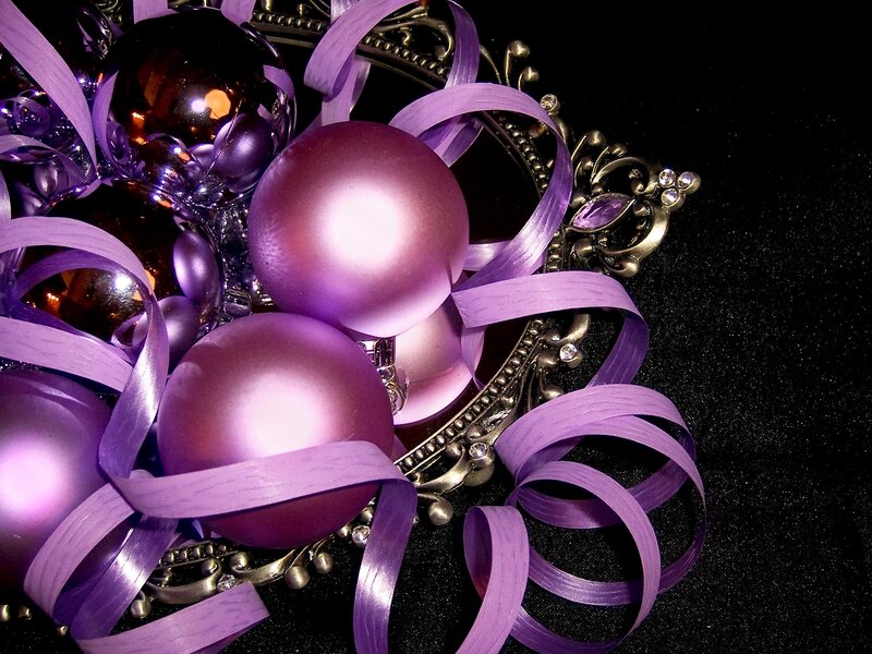 Purple Ornaments and Ribbon