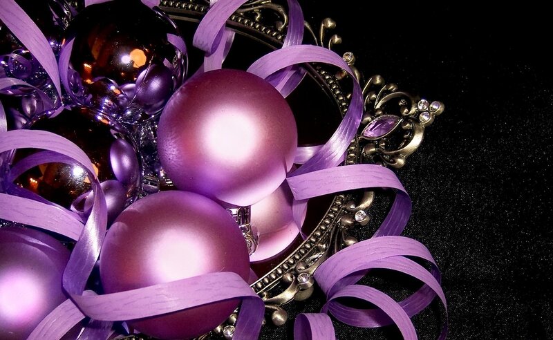 Purple Ornaments and Ribbons — Festive, Photograph, Crown