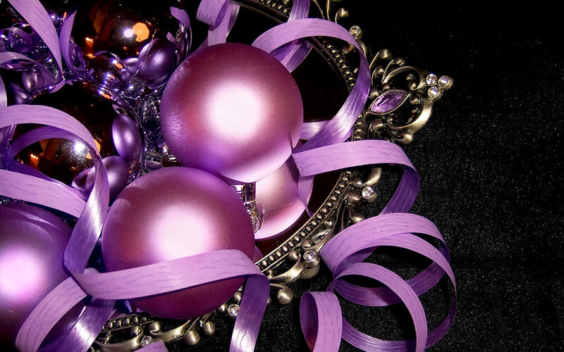 Purple Ornaments and Ribbons — Festive