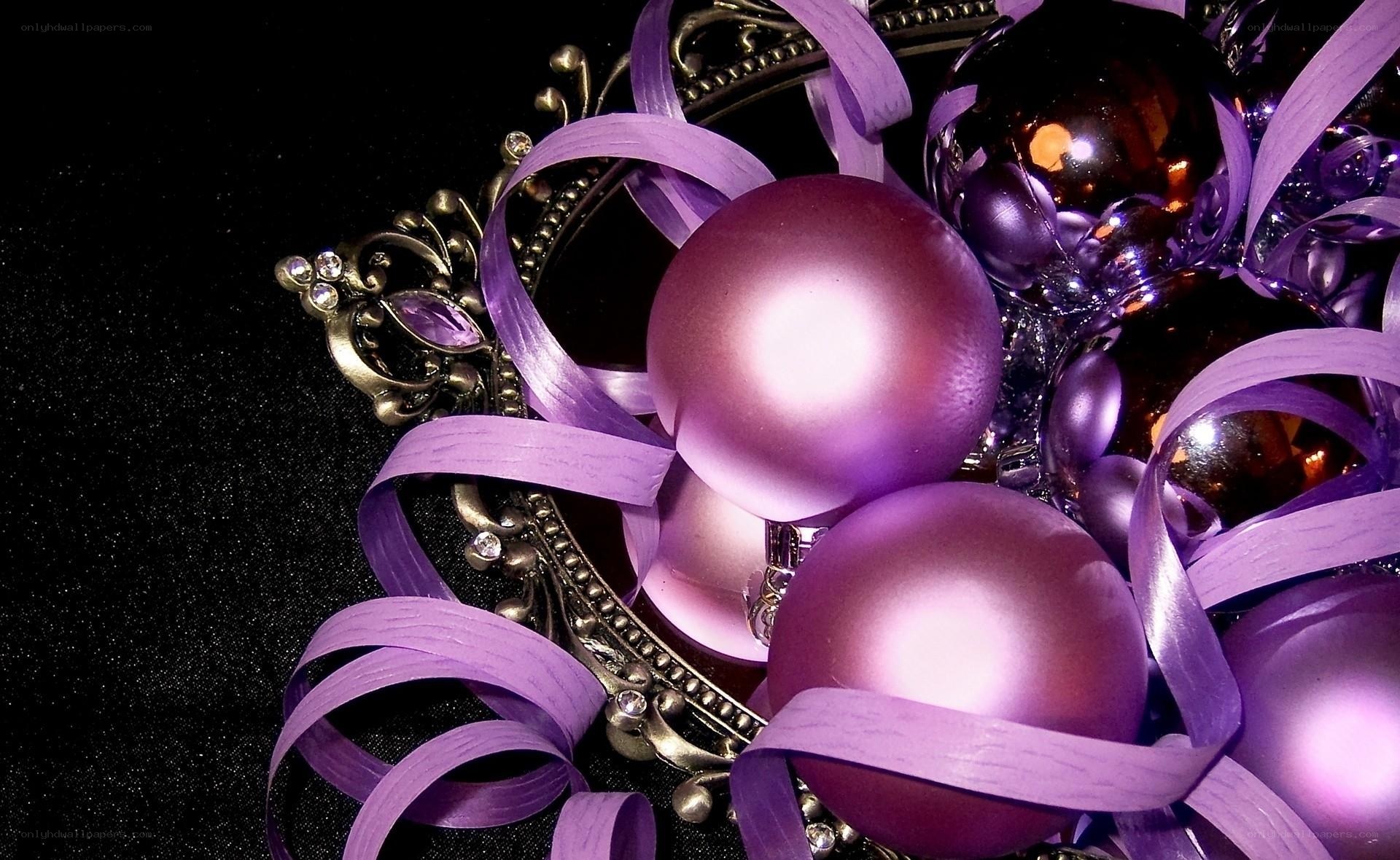 purple ornaments and ribbons