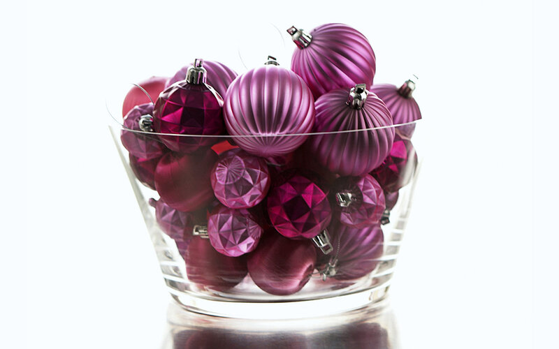 Purple Ornaments in Bowl