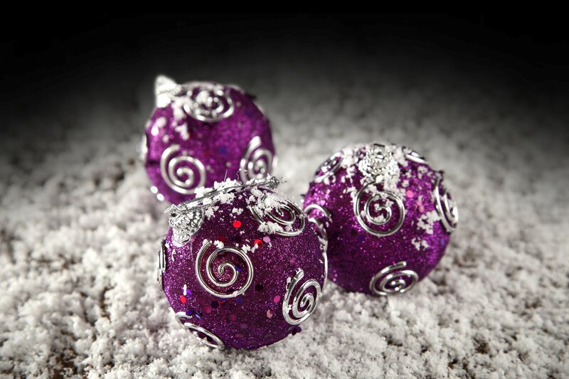 Purple Ornaments in Snow