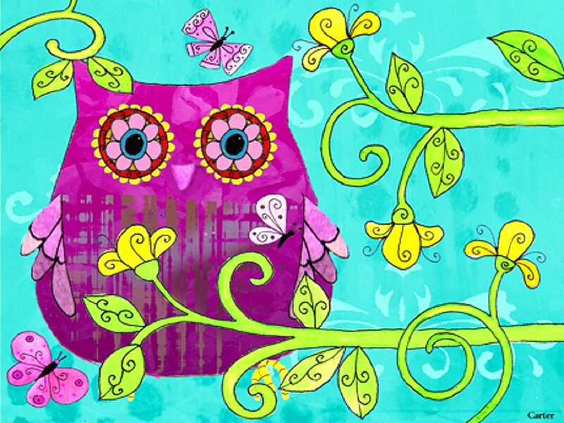 Purple Owl on Branch