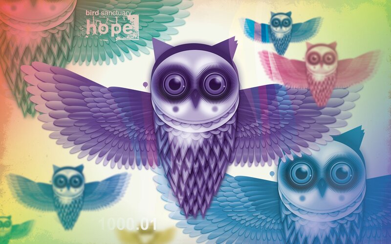 Purple Owl with Wings Spread