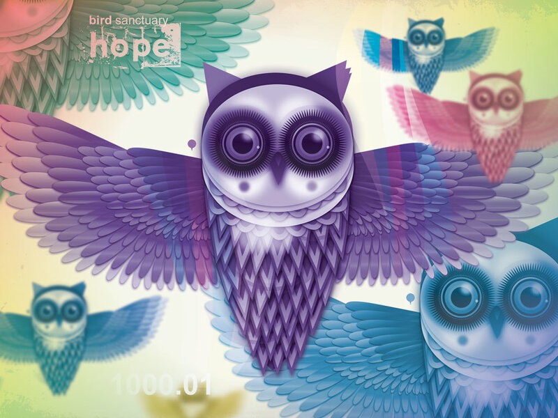 Purple Owl with Wings Spread — Whimsical