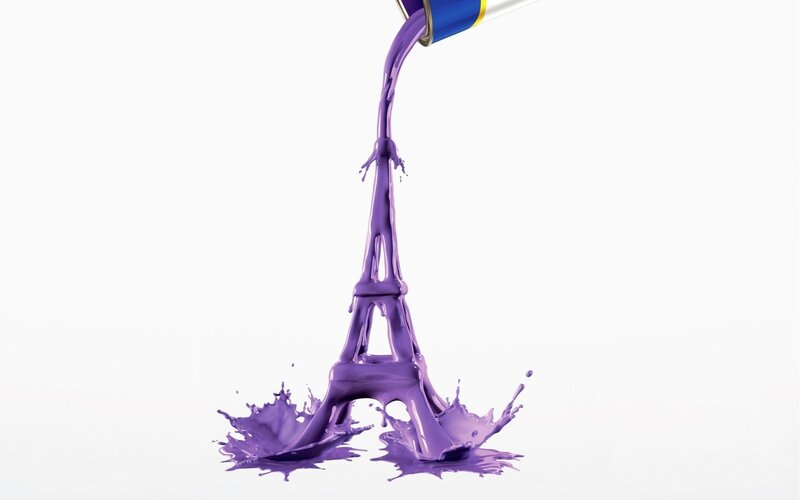 purple paint forming eiffel tower
