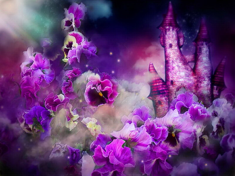 Purple Pansies and Castle
