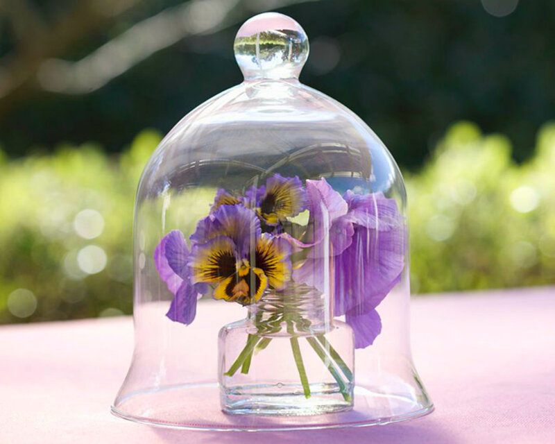 Purple Pansies in Glass Dome