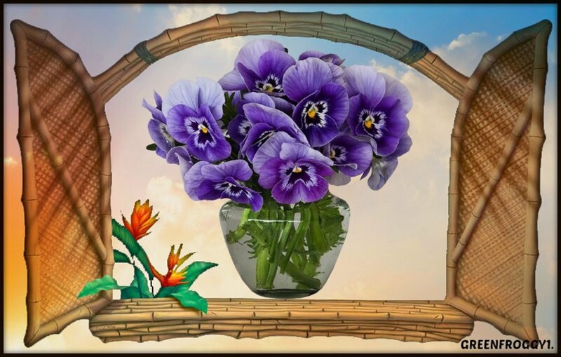 Purple Pansies in Vase — Serene, Sunset