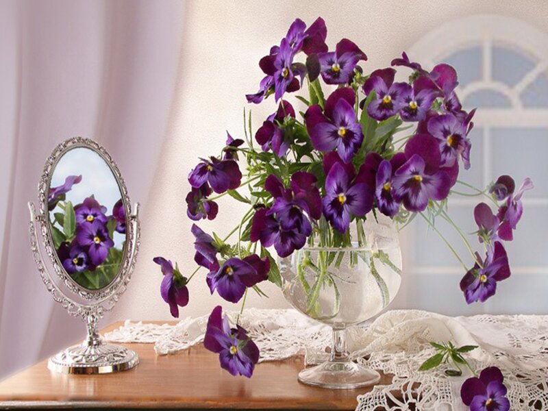 Purple Pansies in Vase