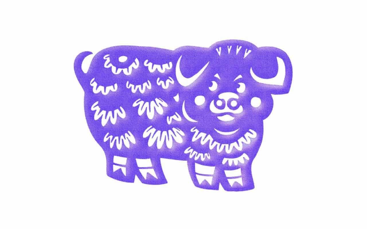 purple paper-cut bull