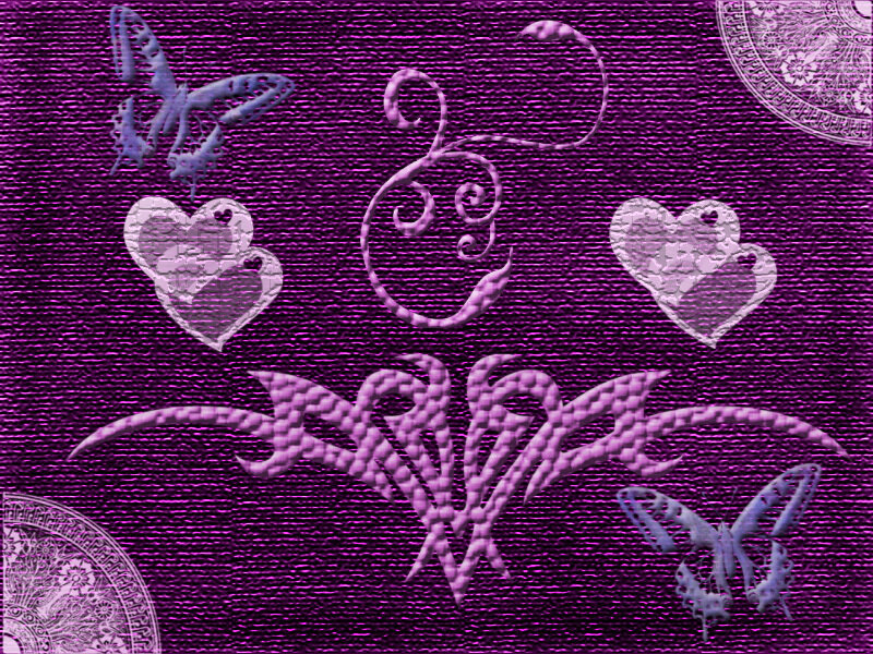 purple pattern with hearts and butterflies