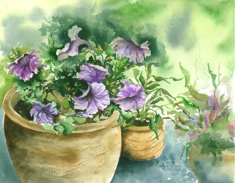 Purple Petunias in Pots