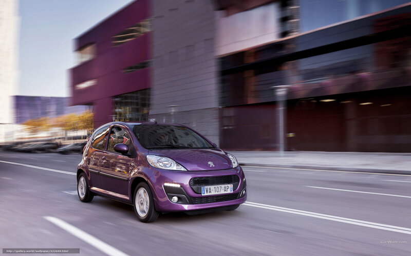 Purple Peugeot 107 in city