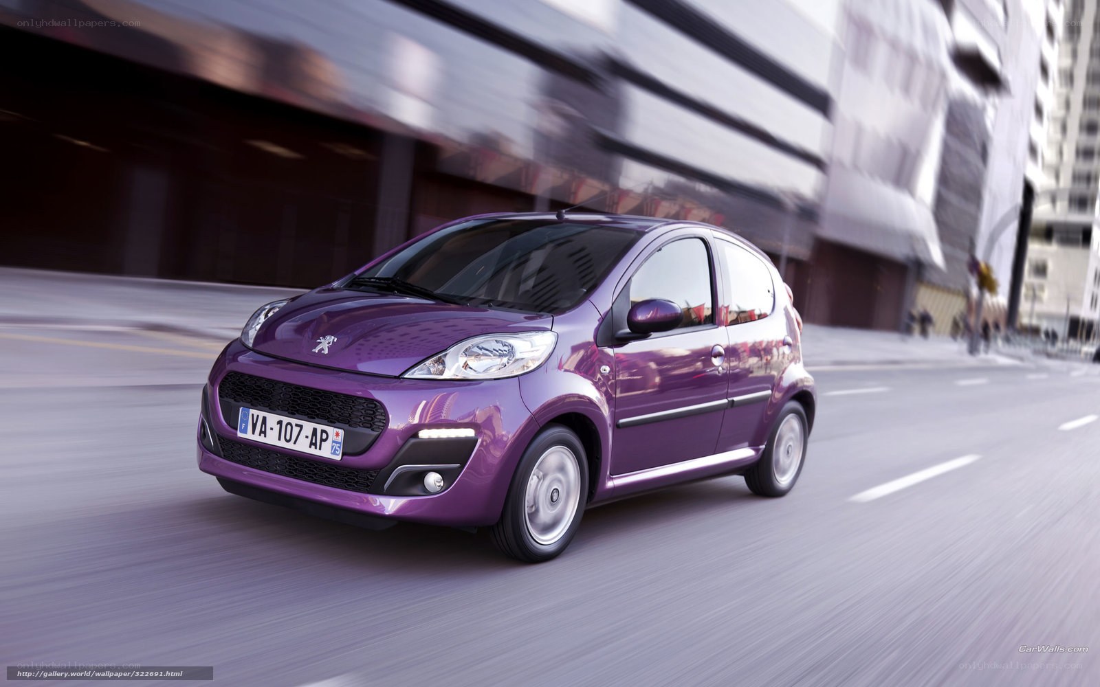 Purple Peugeot 107 in motion