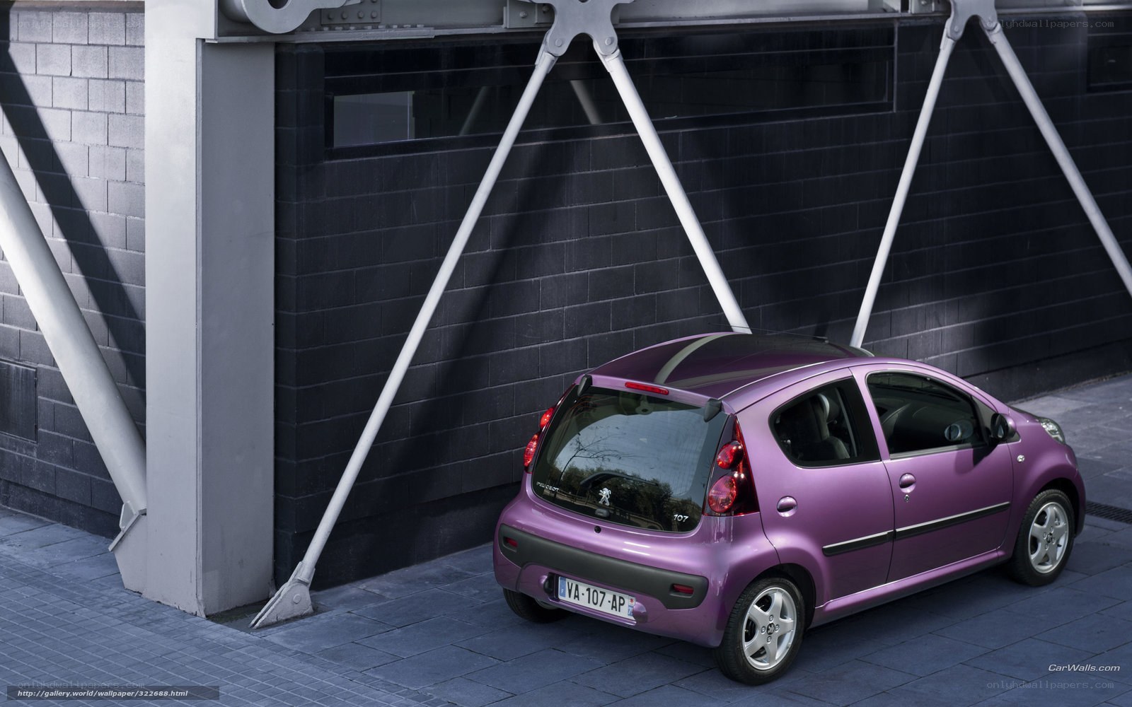 Purple Peugeot 107 parked
