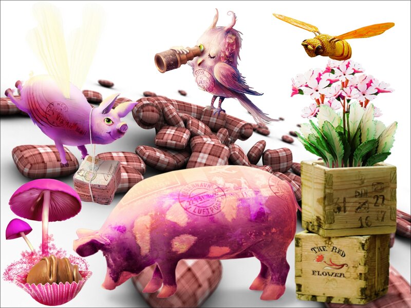 Purple Pig with Mushrooms